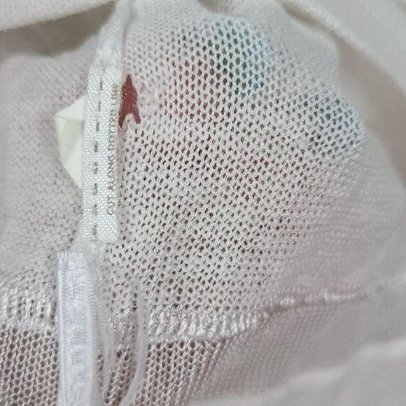 LOFT White Linen Blouse Peakaboo Sheer Mesh Stripe Soft Knit 3/4 Sleeve Top Flaw - Picture 6 of 9